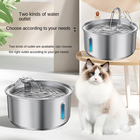4L Stainless Steel Pet Water Dispenser with Round Viewing Window and Large Capacity LED for Cats and Dogs