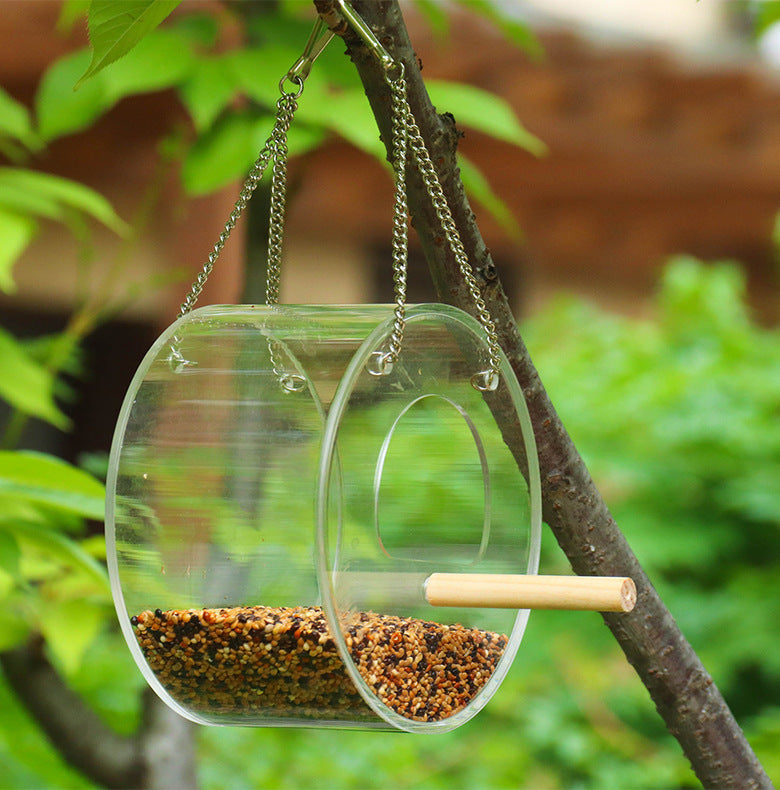 Acrylic Bird Food Box Durable Hanging Feeder for Parrots, Budgies & Small Birds