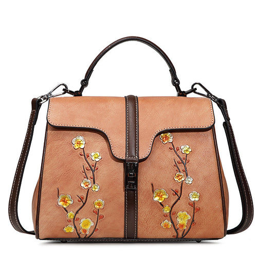Elegant Retro Leather Handbag First-Layer Cowhide Shoulder Bag