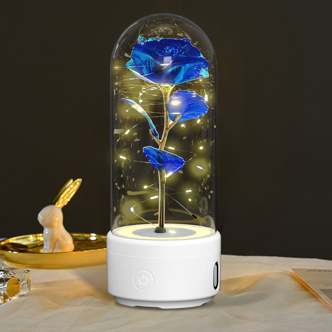 2-in-1 Rose LED Night Light & Bluetooth Speaker Glass Cover Romantic Gift