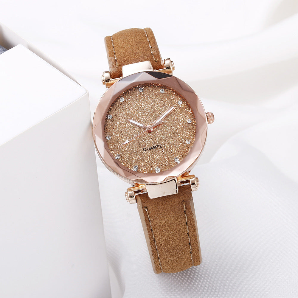Women’s Starry Sky Leather Watch Casual Rhinestone Designer Clock