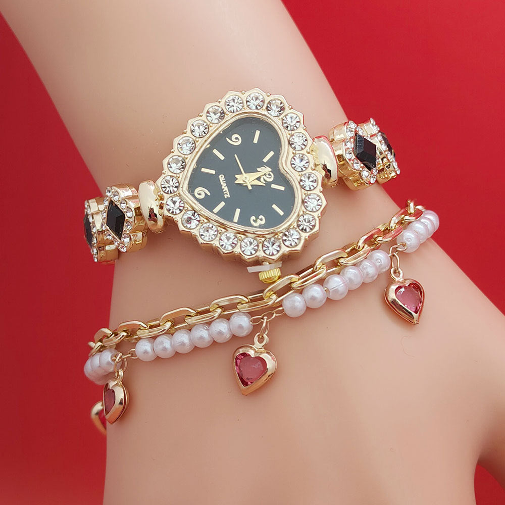 Women’s Heart Bracelet Watch Set Diamond Quartz