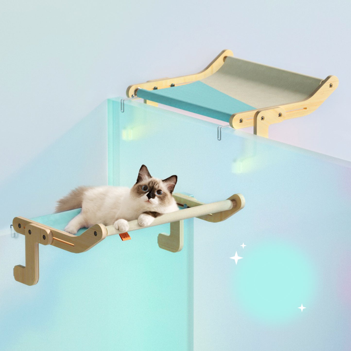 Cat Window Perch Wooden Hanging Bed with Washable Cotton Canvas for Indoor Cats