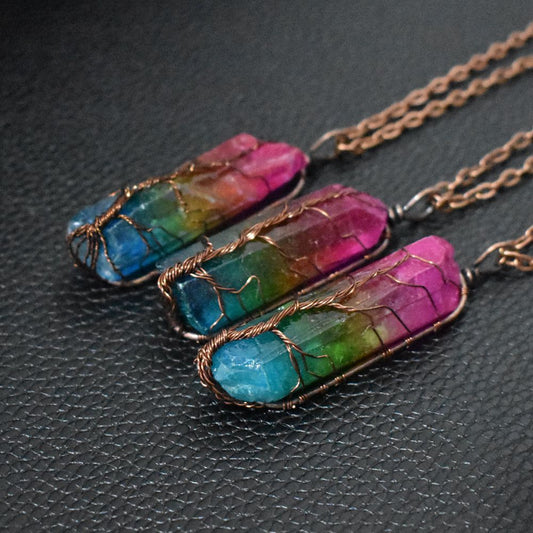 “Stone Crystal Tree of Life Pendant Necklace | Fashion Jewelry for Women & Men”