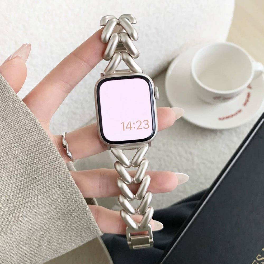 Apple Watch Band (Series 1–8) Single Row V-Chain Denim Metal Strap