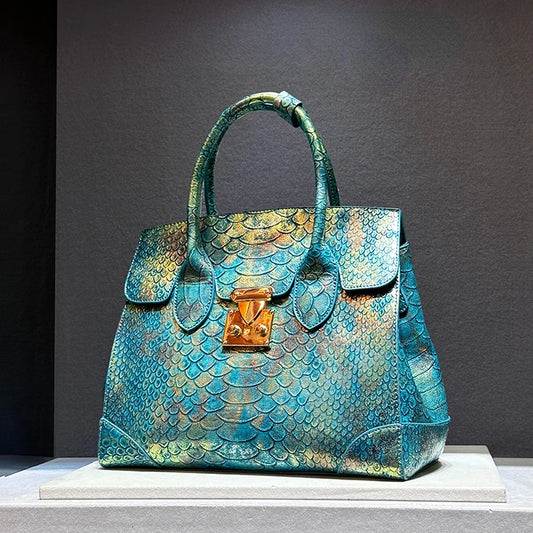 Luxury Snake Print Leather Handbag Large Capacity Crossbody Bag for Women