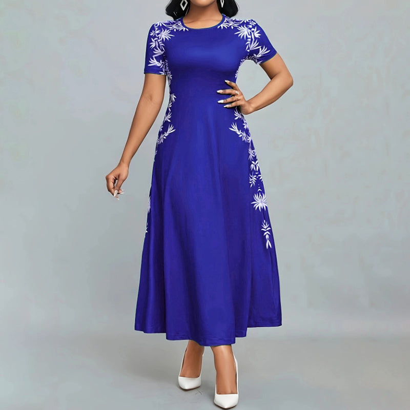 Women’s Elegant Short Sleeve Maxi Dress – Casual Empire Waist Long Dress