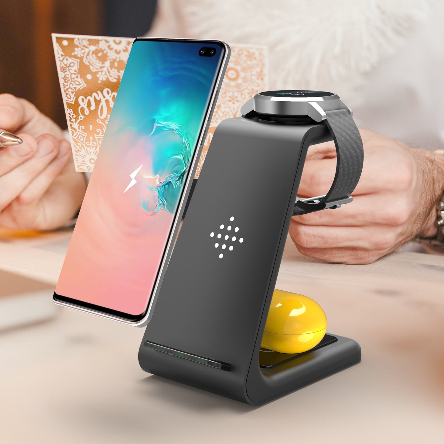 3-in-1 Wireless Fast Charging Station | Quick Charge Dock & Phone Holder