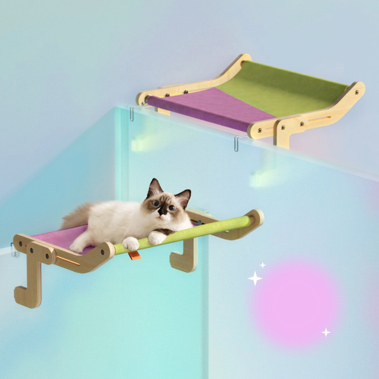Cat Window Perch Wooden Hanging Bed with Washable Cotton Canvas for Indoor Cats