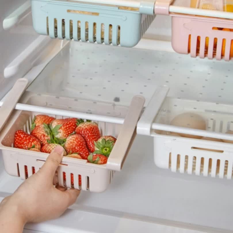 Retractable Refrigerator Divider Pull-Out Storage Rack & Organizer Box for Home Preservation