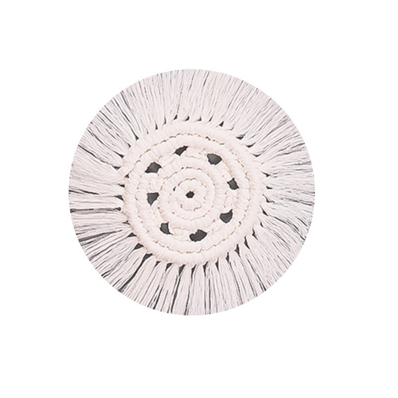 Nordic Handwoven Cotton Rope Coaster White Tassel Minimalist Decorative Insulation Pad