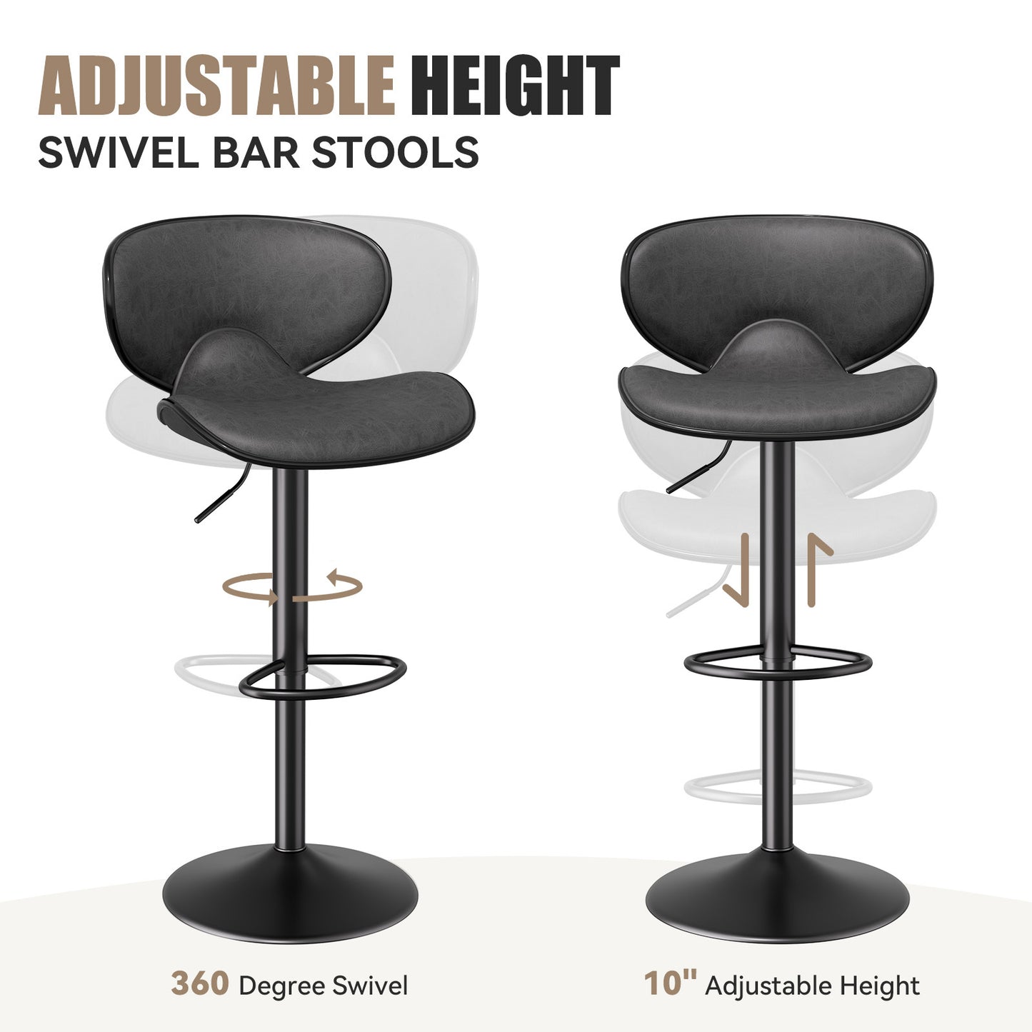 Modern Adjustable Bar Stool – Faux Leather Swivel Counter Stool with Backrest, Height Adjustable 25"–33", 360° Swivel, Durable & Comfortable
