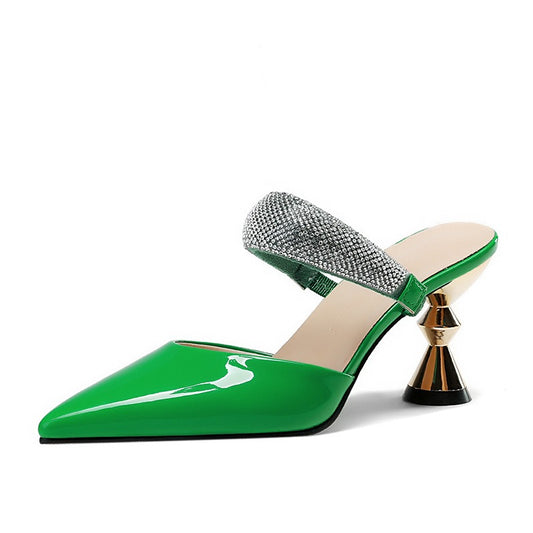 French sexy fashionable outer wear rhinestone sandals for women with pointed toe high heels