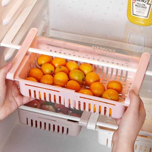 Retractable Refrigerator Divider Pull-Out Storage Rack & Organizer Box for Home Preservation
