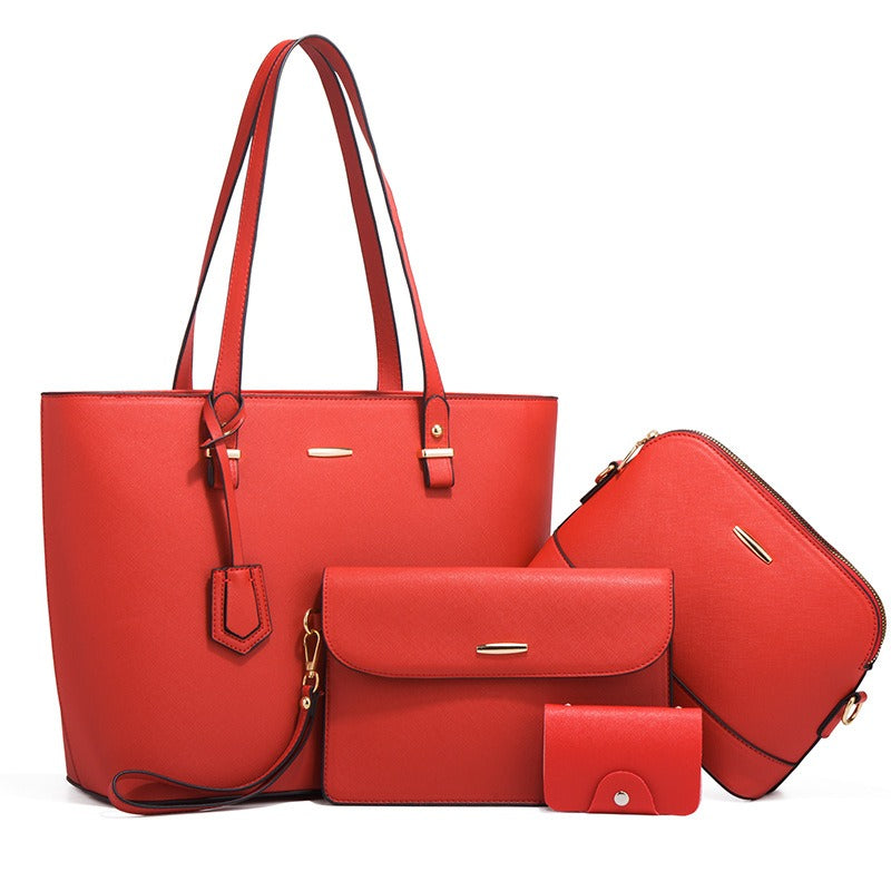 Trendy Women’s Retro Celebrity One-Shoulder Handbag High Capacity Fashion Crossbody Four-Piece Mother Bag Set