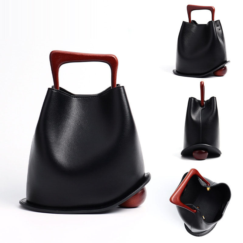 Handmade Wooden Bucket Bag Stylish Women's Crossbody & Commuting Tote