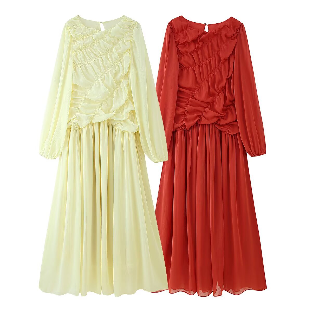 Women's Long Sleeve Mesh Pleated Dress