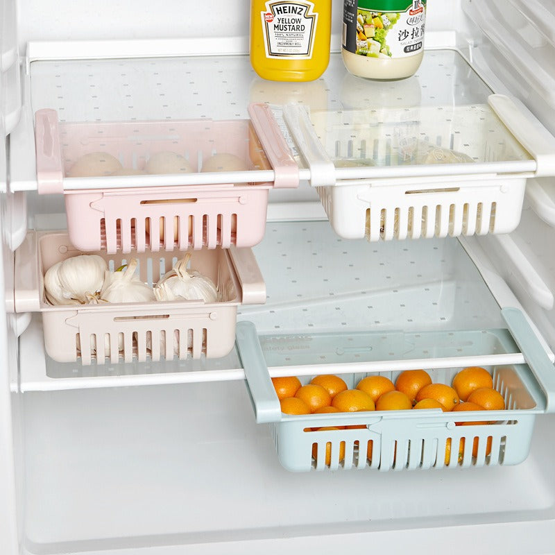 Retractable Refrigerator Divider Pull-Out Storage Rack & Organizer Box for Home Preservation