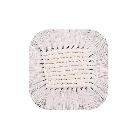 Nordic Handwoven Cotton Rope Coaster White Tassel Minimalist Decorative Insulation Pad
