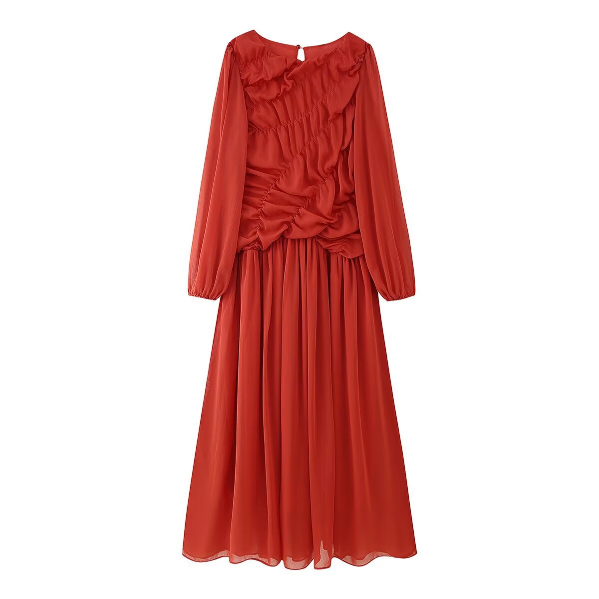 Women's Long Sleeve Mesh Pleated Dress