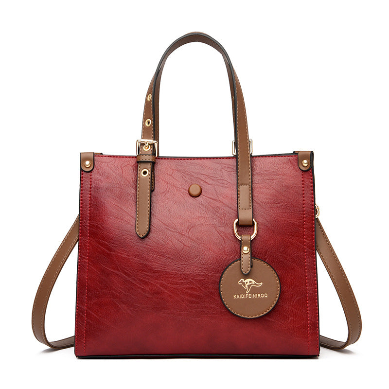 Elegant Oil Wax Cowhide Leather Handbag Women’s Daily Commuter Purse