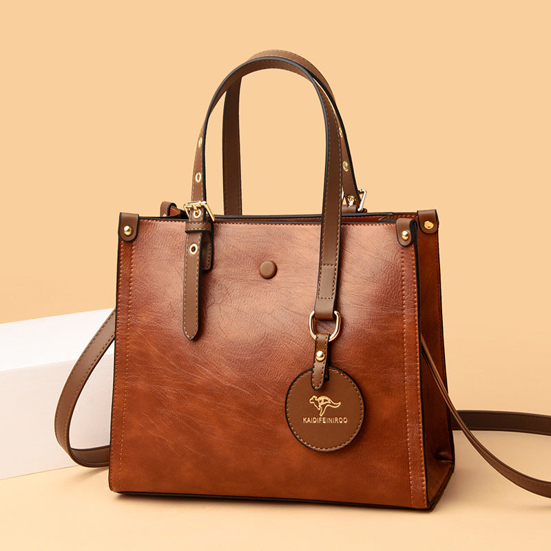 Elegant Oil Wax Cowhide Leather Handbag Women’s Daily Commuter Purse