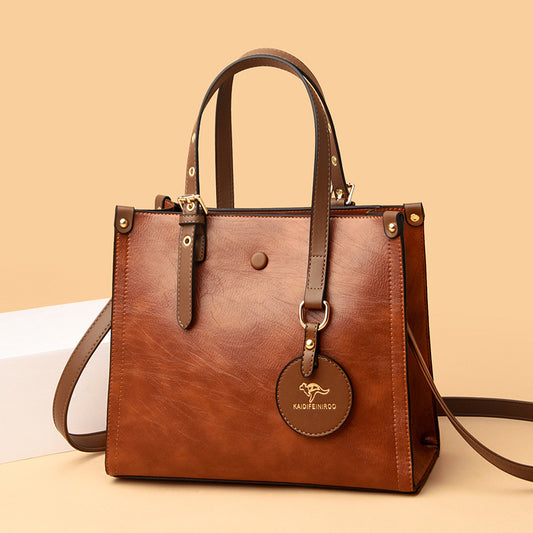 Elegant Oil Wax Cowhide Leather Handbag Women’s Daily Commuter Purse