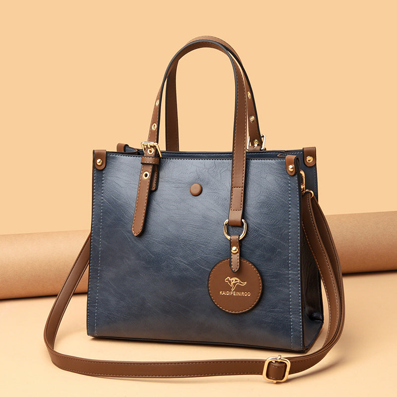 Elegant Oil Wax Cowhide Leather Handbag Women’s Daily Commuter Purse