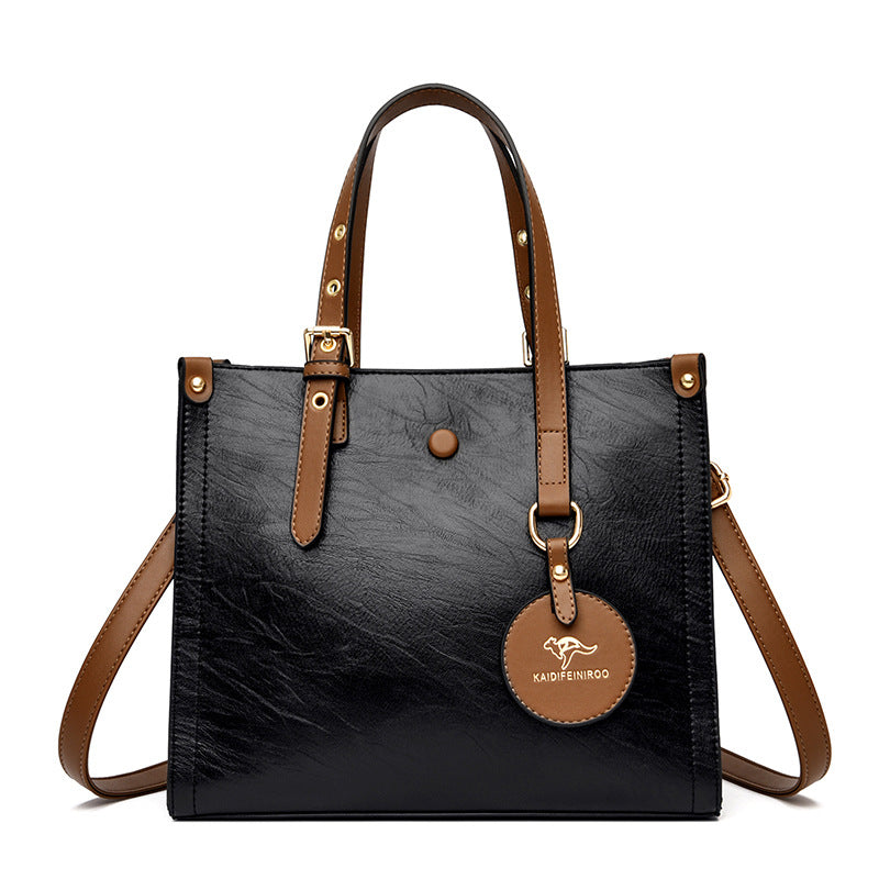 Elegant Oil Wax Cowhide Leather Handbag Women’s Daily Commuter Purse