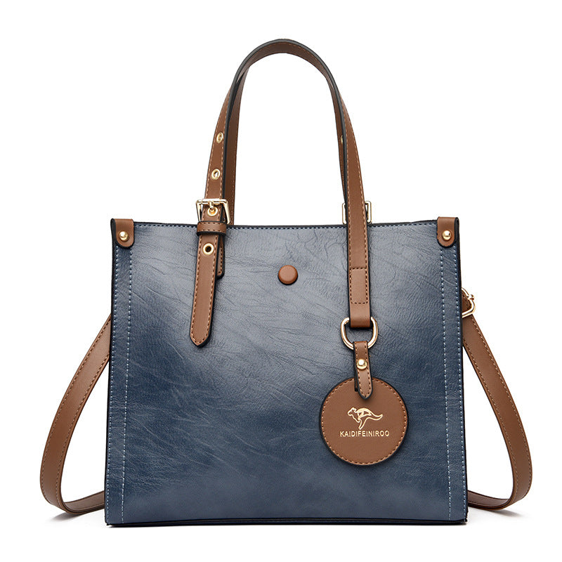 Elegant Oil Wax Cowhide Leather Handbag Women’s Daily Commuter Purse