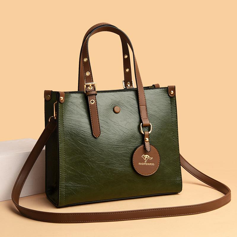 Elegant Oil Wax Cowhide Leather Handbag Women’s Daily Commuter Purse