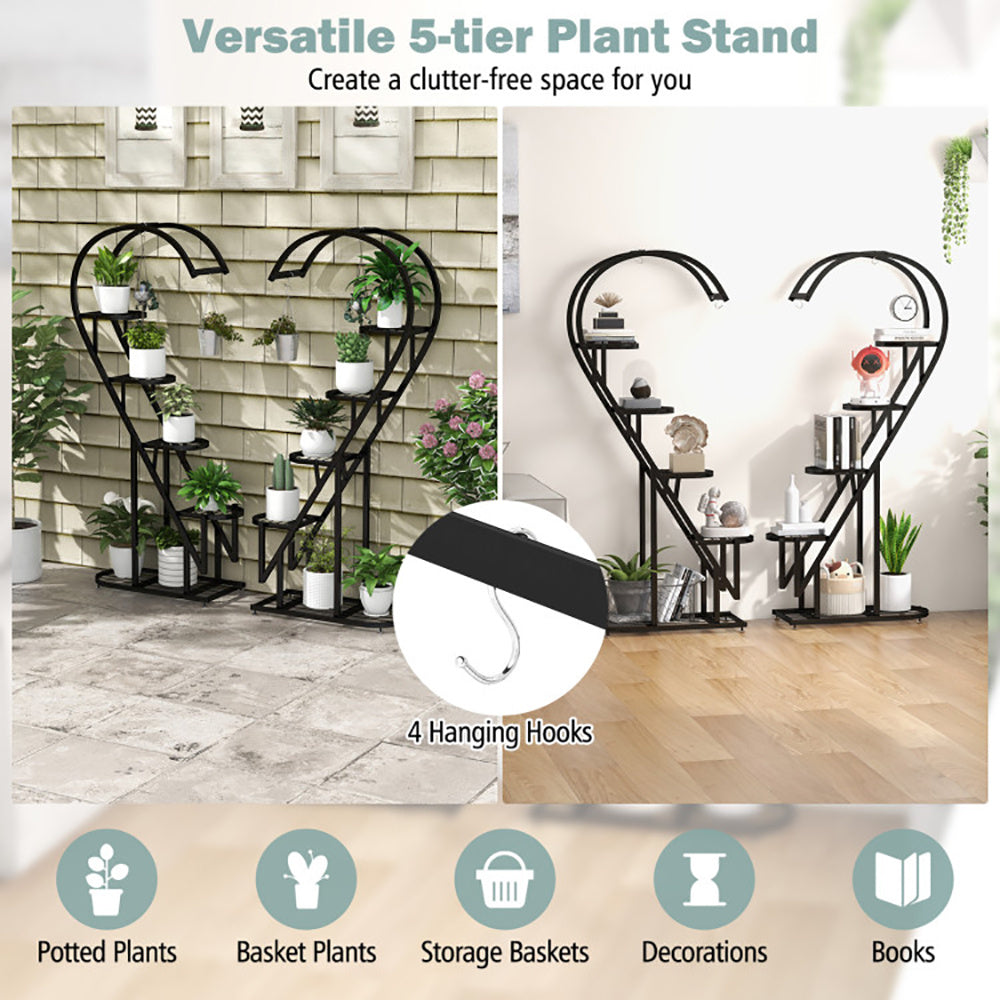 5 Tier Metal Plant Stand with Hanging Hook – Indoor & Outdoor Multiple Plant Holder