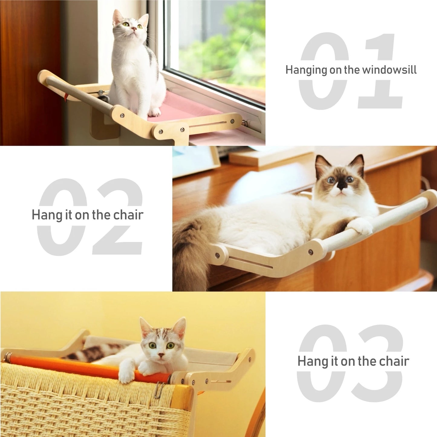Cat Window Perch Wooden Hanging Bed with Washable Cotton Canvas for Indoor Cats