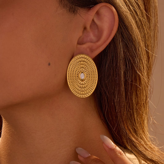 18K Gold Plated Oval Spiral Earrings,Stainless Steel
