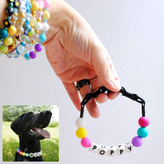 Custom Beaded Pet Collar with Matching Bracelet Personalized Dog Name Necklace
