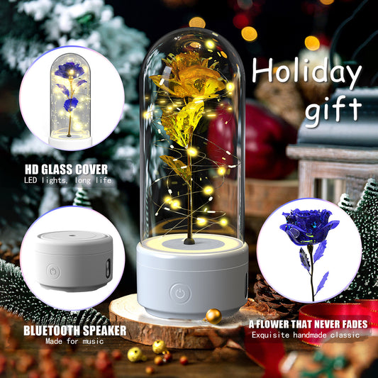 2-in-1 Rose LED Night Light & Bluetooth Speaker Glass Cover Romantic Gift