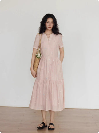 Tencel V-neck Vacation Style Gentle Elegant Wind Dress