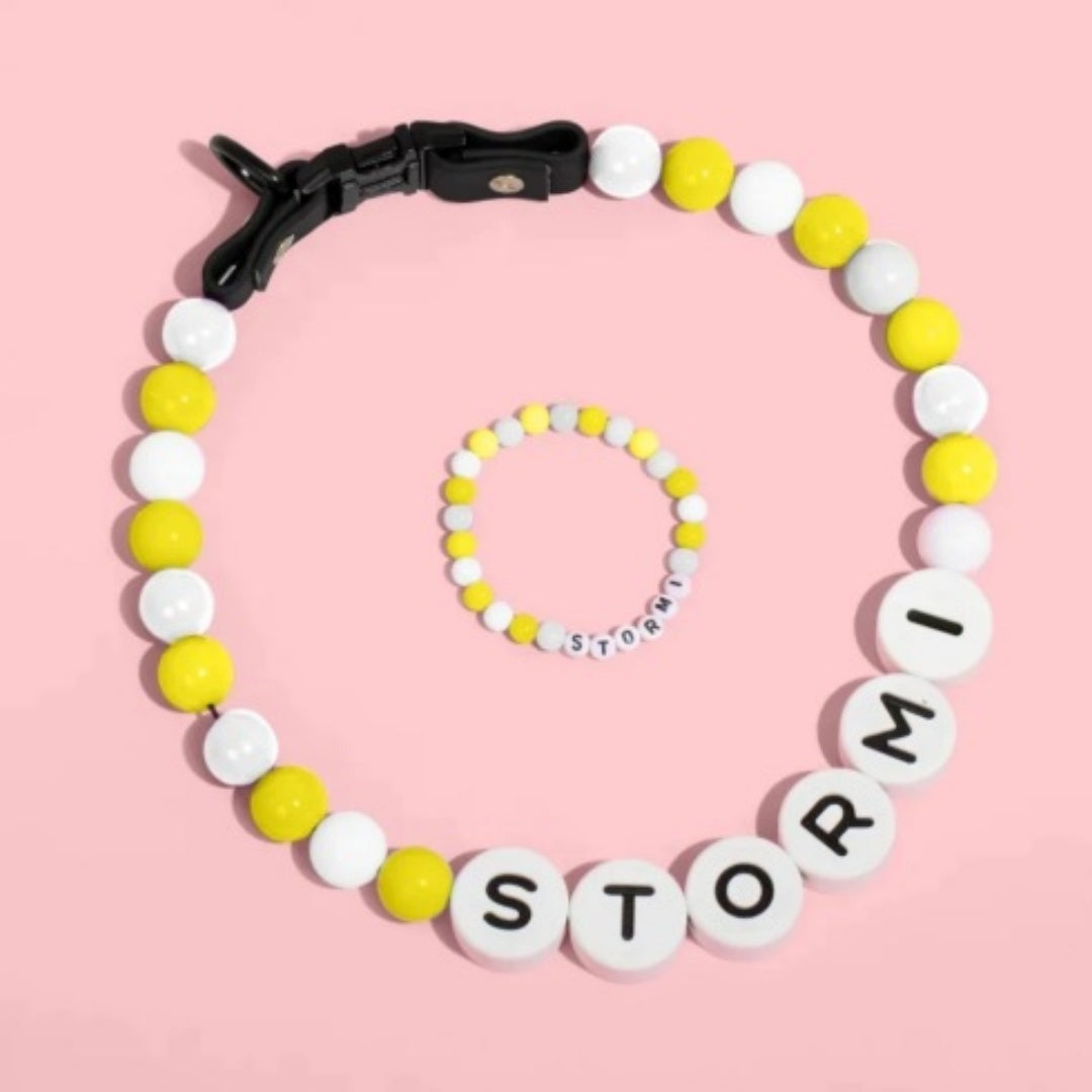 Custom Beaded Pet Collar with Matching Bracelet Personalized Dog Name Necklace
