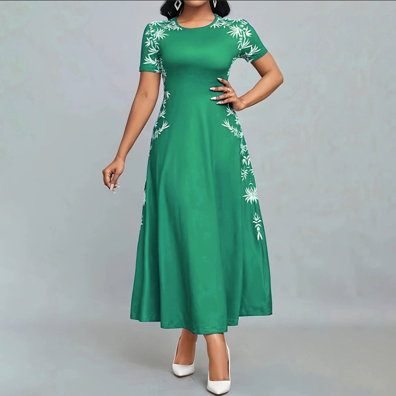 Women’s Elegant Short Sleeve Maxi Dress – Casual Empire Waist Long Dress