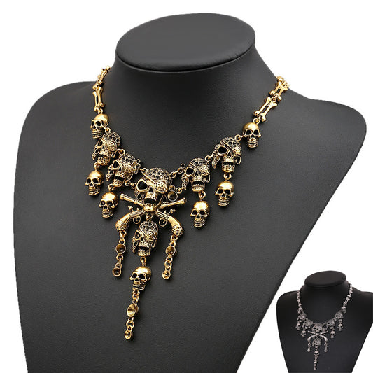Vintage Skull Tassel Necklace | Gothic Punk Halloween Sweater Chain Jewelry