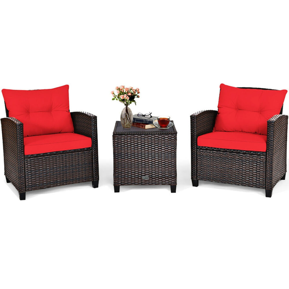 3-Piece Rattan Patio Furniture Set with Washable Cushions – Outdoor Chairs & Coffee Table