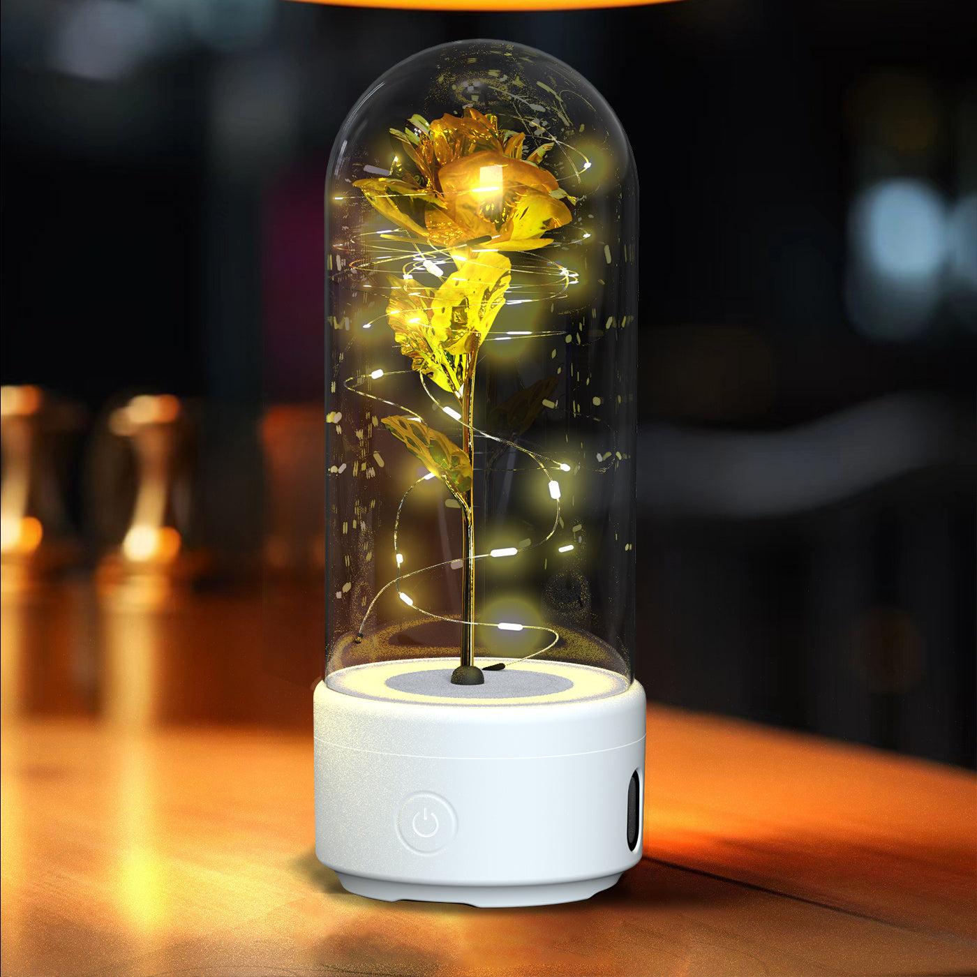 2-in-1 Rose LED Night Light & Bluetooth Speaker Glass Cover Romantic Gift