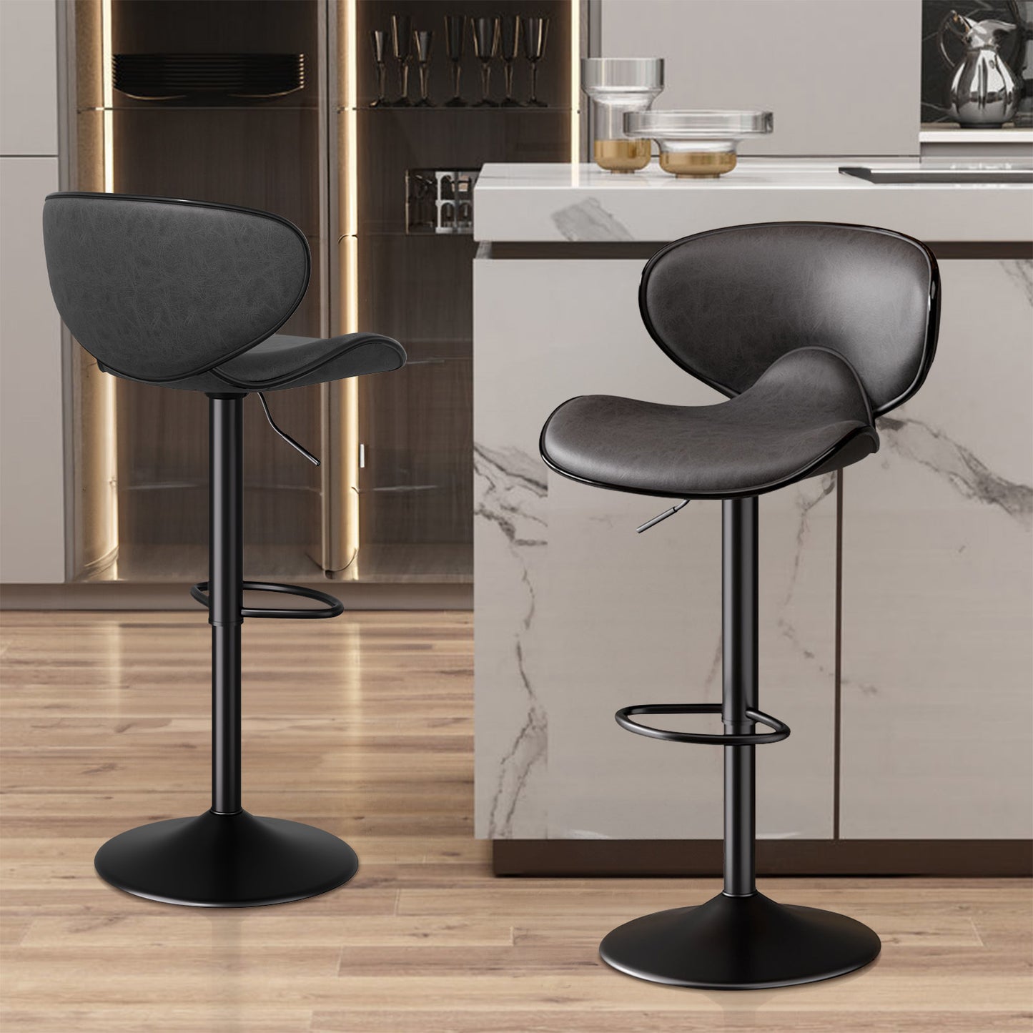 Modern Adjustable Bar Stool – Faux Leather Swivel Counter Stool with Backrest, Height Adjustable 25"–33", 360° Swivel, Durable & Comfortable